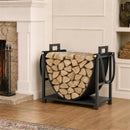 Portalegna da Esterno e Interno 47,5x33x44 cm con Borsa Portata 50 kg in Metallo Nero      