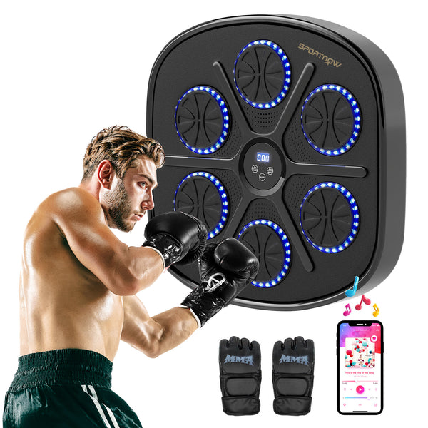 prezzo Boxing Machine Musicale a Parete 41,8x44,6x7,5 cm con 9 Velocità Bluetooth e Guanti in PU e ABS Nero e Blu