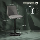 Set 2 Sgabelli da Bar Girevoli 44x53x91-111A cm in Tessuto Effetto Lino Grigio Scuro 