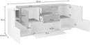 Credenza 3+2 Ante e 2 Cassetti 220x86x45 cm New Coro Bianco Lucido e Acero Pereira