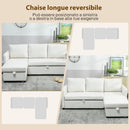 Divano Letto con Chaise Longue 192x148x86 cm con Vano Portaoggetti a Scomparsa Effetto Lino Bianco Crema      