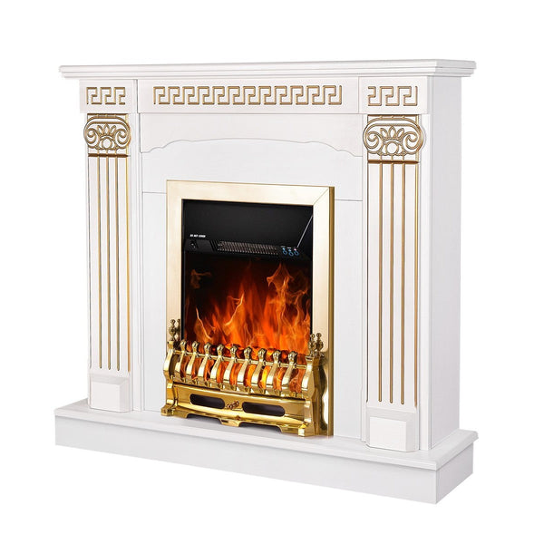 Camino Elettrico da Pavimento 102x110x30 cm Effetto Fiamma 2000W Calisto & Galileo gold Bianco sconto