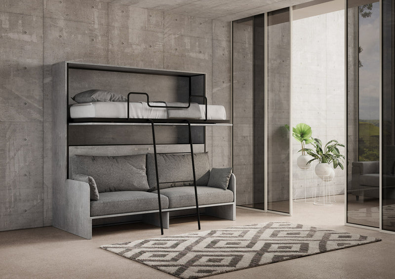 Letti Singoli a Scomparsa Salvaspazio con Sofà Kando H190,8 Cemento Grigio con Materassi