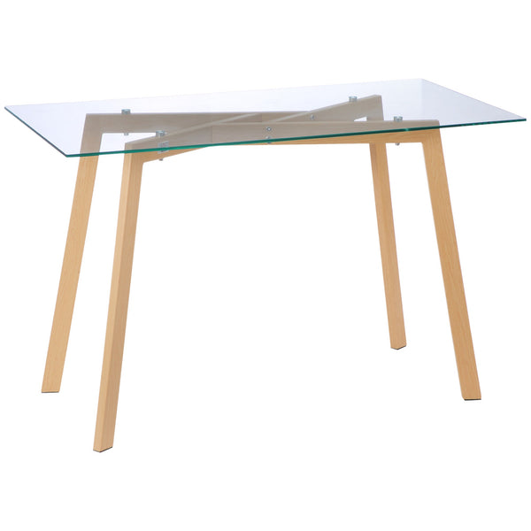 Tavolo Rettangolare 120x60x76 cm Max 4 Persone in Acciaio con Piano in Vetro Temperato prezzo