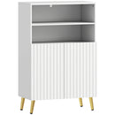 Mobiletto Bagno Moderno 60x31,8x93 cm con 2 Ripiani Aperti e Armadietto con Ante Ammortizzate in MDF Bianco      