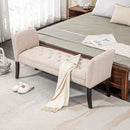 Panca Fondo Letto Imbottita e a Bottoni 141x44x65 cm in Legno e Tessuto Effetto Lino Beige  