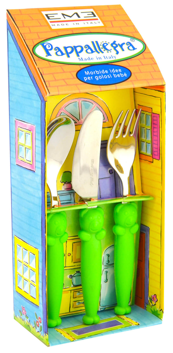 prezzo Set Posate per Bambini in Acciaio Eme Pappallegra Verde