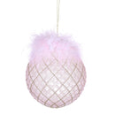 Set 4 Palline Decorative per Albero di Natale con Piume Ø10 cm Rosa/Champagne