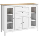 Mobile Cucina Credenza 120x40x90 cm con 2 Cassetti e 3 Armadietti Ante in Vetro Bianco e Rovere      