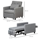 Poltrona Letto Singolo Reclinabile con Cuscino Sfoderabile in Tessuto Effetto Lino Grigio  