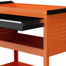 Carrello Porta Attrezzi con Manico Laterale 3 Ripiani e Cassetto 82x35x76 cm in Acciaio Arancione 