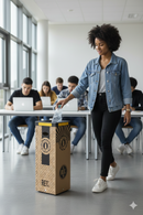 Pattumiera Per Raccolta Rifiuti 28x28xh70 cm in Cartone Con Stampa Grafica Plastica Beige