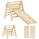 Gioco da Arrampicata per Bambini 147x64,5x63 cm con Triangolo e Pannello Scivolo ed Arrampicata in Legno di Pino Color Legno      