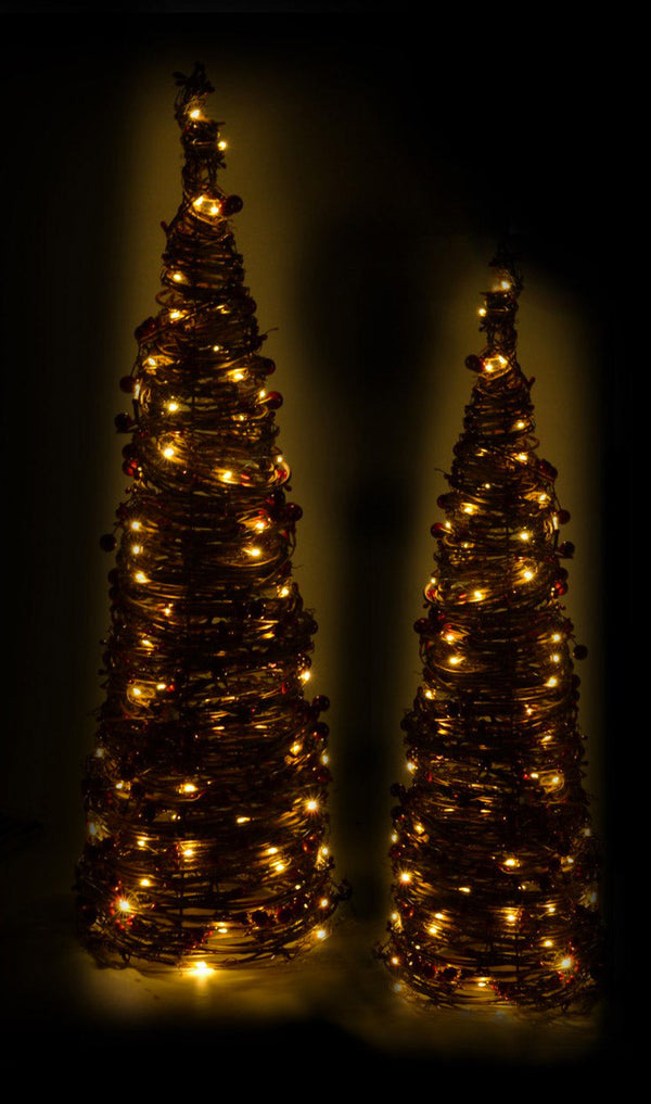 Set 2 Alberi di Natale Luminosi 50/80 LED in Vimini H60cm Marrone e Rosso acquista