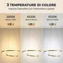 Lampada a Sospensione LED 38 W 58x58x100 cm con 3 Temperature di Colore 3000-6000K e Altezza Regolabile in Acciaio e Plastica Oro      