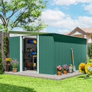 Casetta Box da Giardino Porta Attrezzi 345x280,5x169-201cm con Porte Scorrevoli in Acciaio Verde 
