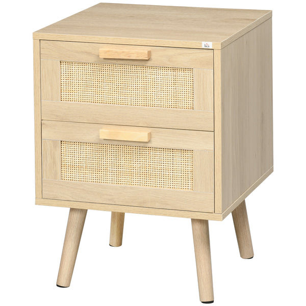 prezzo Comodino 2 Cassetti 40x40x56 cm in Legno e Rattan Naturale
