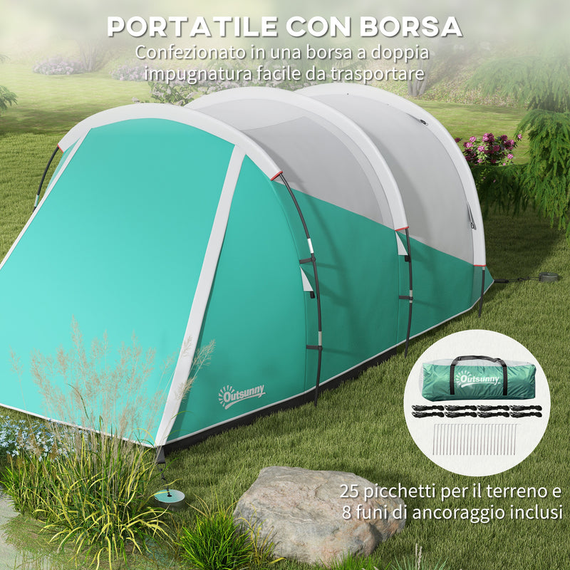 Tenda da Campeggio 2-4 Posti Impermeabile a Tunnel con Borsa di Trasporto 460x260x190 cm in Poliestere Verde