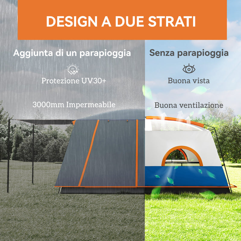 Tenda da Campeggio Impermeabile e UPF 30+ 430x305x195 cm per 4-6 Persone con 2 Stanze Blu 