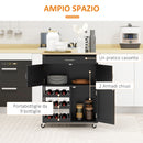 Carrello da Cucina con Portabottiglie Integrato 67x37x87 cm in Legno Nero e Rovere  