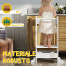Torre Montessoriana Scala con Barra di Sicurezza Regolabile su 3 Livelli 45x47,5x91 cm in Legno Bianco 