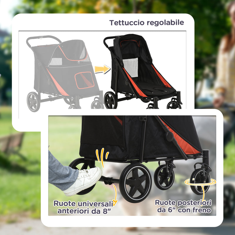 Passeggino per Cani Taglia Media e Grande 112x65x100 cm Pieghevole con Ingressi a Cerniera Nero e Rosso  