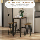 Set Tavolo Alto Rettangolare con Sgabelli in MDF e Acciaio Nero e Marrone