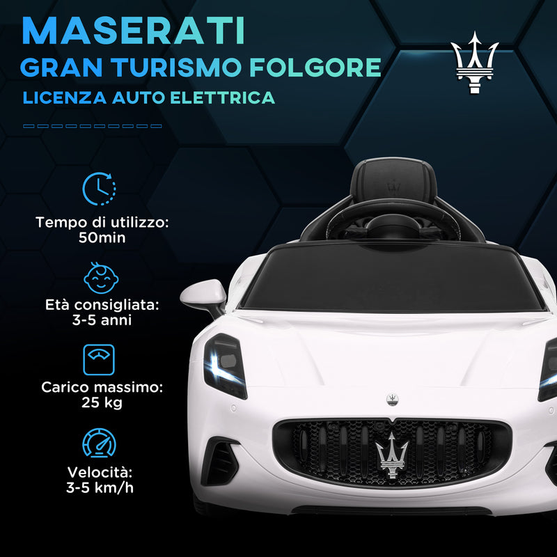 Macchina Elettrica per Bambini con Licenza Maserati Gran Turismo Folgore 12V Bianco   