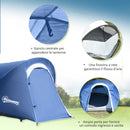Tenda da Campeggio 265x140x95 cm con Gancio Interno e Finestre a Rete Azzurra