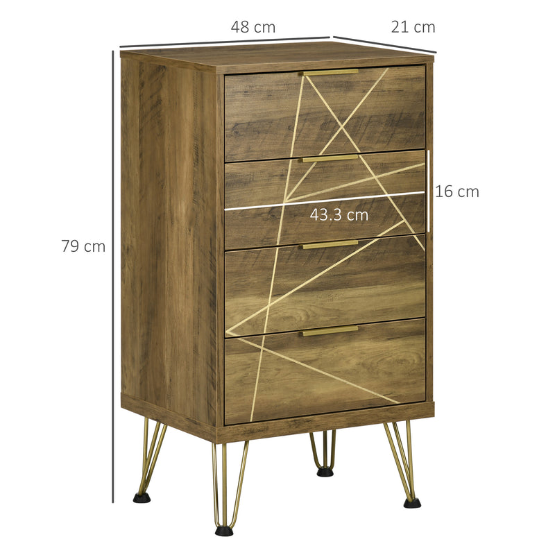 Cassettiera 4 Cassetti 48x21x79 cm in Truciolato Legno e Oro