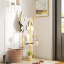 Albero Appendiabiti da Terra 45x45x170 cm con 8 Ganci e 3 Ripiani in Bambù Naturale e Bianco 