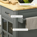 Carrello da Cucina 88,5x46x91,5 cm in Legno MDF e Vetro Grigio