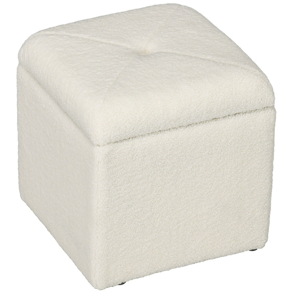 sconto Pouf Contenitore Imbottito Tessuto Teddy 39x39x39 cm Crema