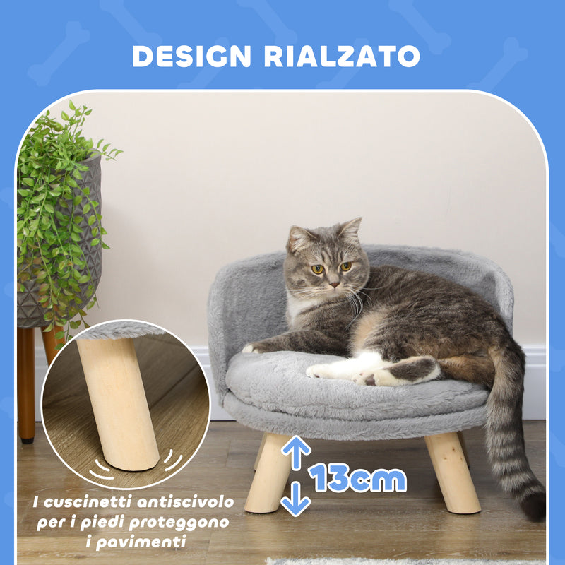 Divano per Cani e Gatti Rotondo con Cuscino in Tessuto di Peluche e Legno Ø40,5x33 cm Grigio