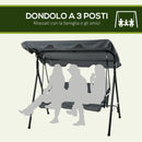 Dondolo 3 Posti con Tettuccio Regolabile 172x110x153 cm in Acciaio e Poliestere Grigio-6