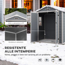 Casetta da Giardino con Finestra e Doppia Porta 183x134x210 cm in Alluminio e PP Grigio-6