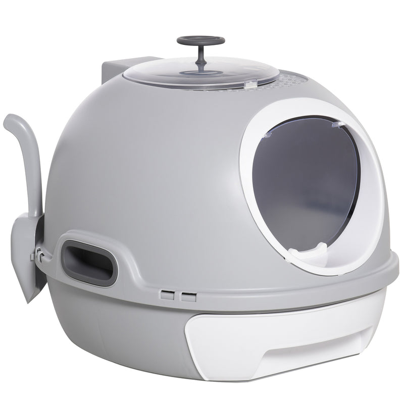 Lettiera per Gatti Chiusa con Vassoio Estraibile 47x55x44 cm 2 Ingressi e Paletta Grigio  