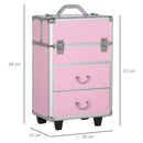 Trolley per Estetista Make Up Trucchi Professionale Rinforzato con Blocco a 2 Chiavi 36x23x58 cm Rosa  