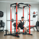 Stazione Fitness 191x153x205 cm Bilanciere Trazioni e Dip in Acciaio Rosso e Nero 