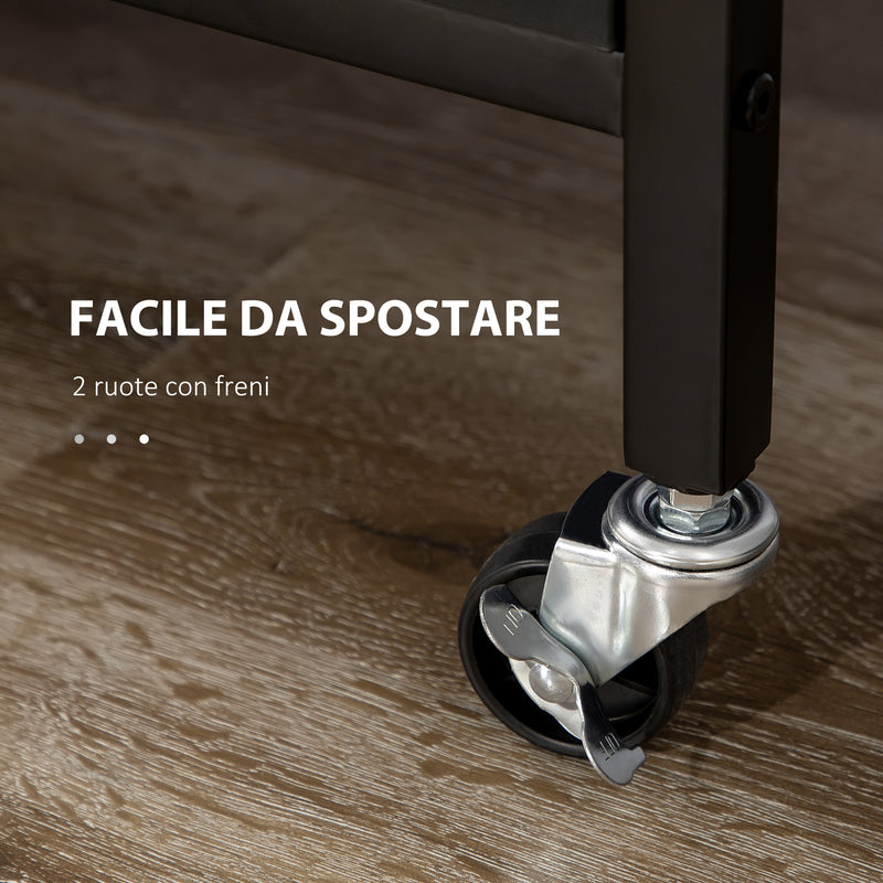 Carrello da Cucina 3 Livelli 75x43,5x91 cm con 2 Ruote e Cesto Estraibile color Legno e Nero