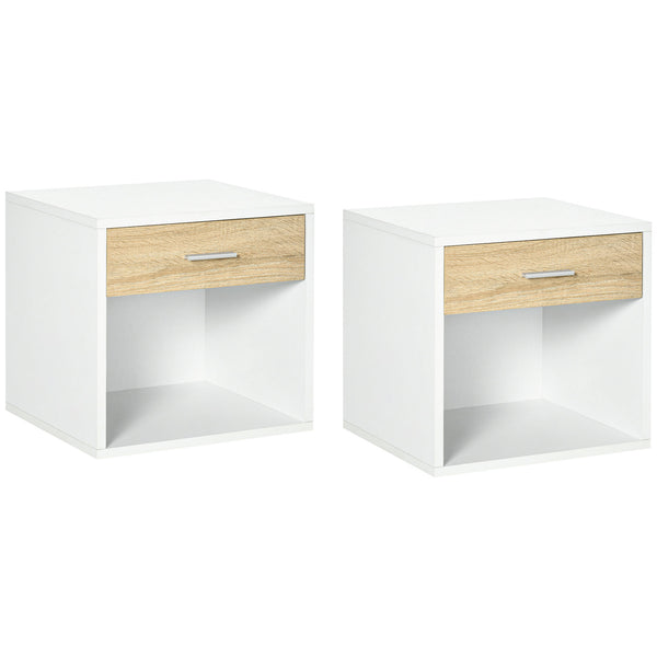 sconto Set 2 Comodini 1 Cassetto 47,5x40x45 cm in Truciolato Bianco e Legno Naturale