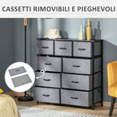Cassettiera 9 Cassetti in Tessuto Pieghevoli Struttura in Acciaio 100x30x100 cm Nero e Grigio  