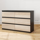 Comò Cassettiera 6 Cassetti 120x39x75 cm con Maniglie a Gola in Legno Nera e color Legno   