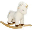 Cavallo a Dondolo per Bambini in Legno e Peluche Unicorno Bianco  