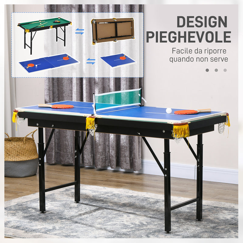 Tavolo Multi Gioco Pieghevole 2 in 1 per Biliardo e Ping Pong 140x63x60-80 cm con Accessori Inclusi-6