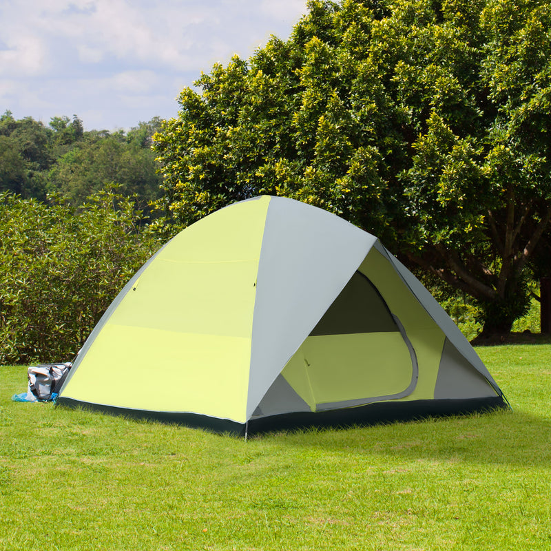 Tenda da Campeggio 3-4 Persone a Cupola 300x300x180cm Impermeabile e Anti UV Giallo e Grigio-2