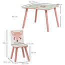 Set Tavolo con 2 Sedie per Bambini in Legno di Pino e MDF Rosa