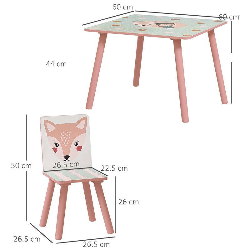 Set Tavolo con 2 Sedie per Bambini in Legno di Pino e MDF Rosa