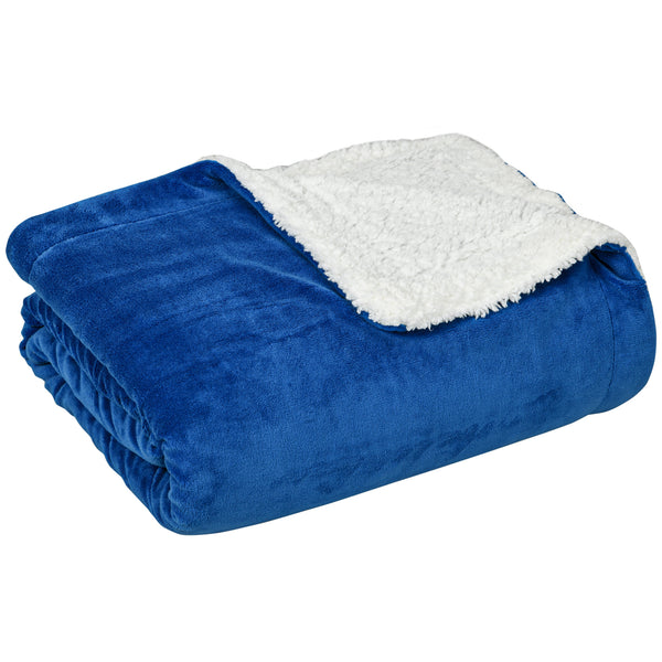 Coperta Plaid Dubleface 203x152x0,5 cm in Flanella 220 GSM e Sherpa 260 GSM Blu Scuro prezzo