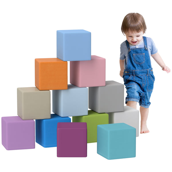 Set 12 Cubi Morbidi per Bambini 20x20x20cm in PU ed EPE Multicolore Scuro  